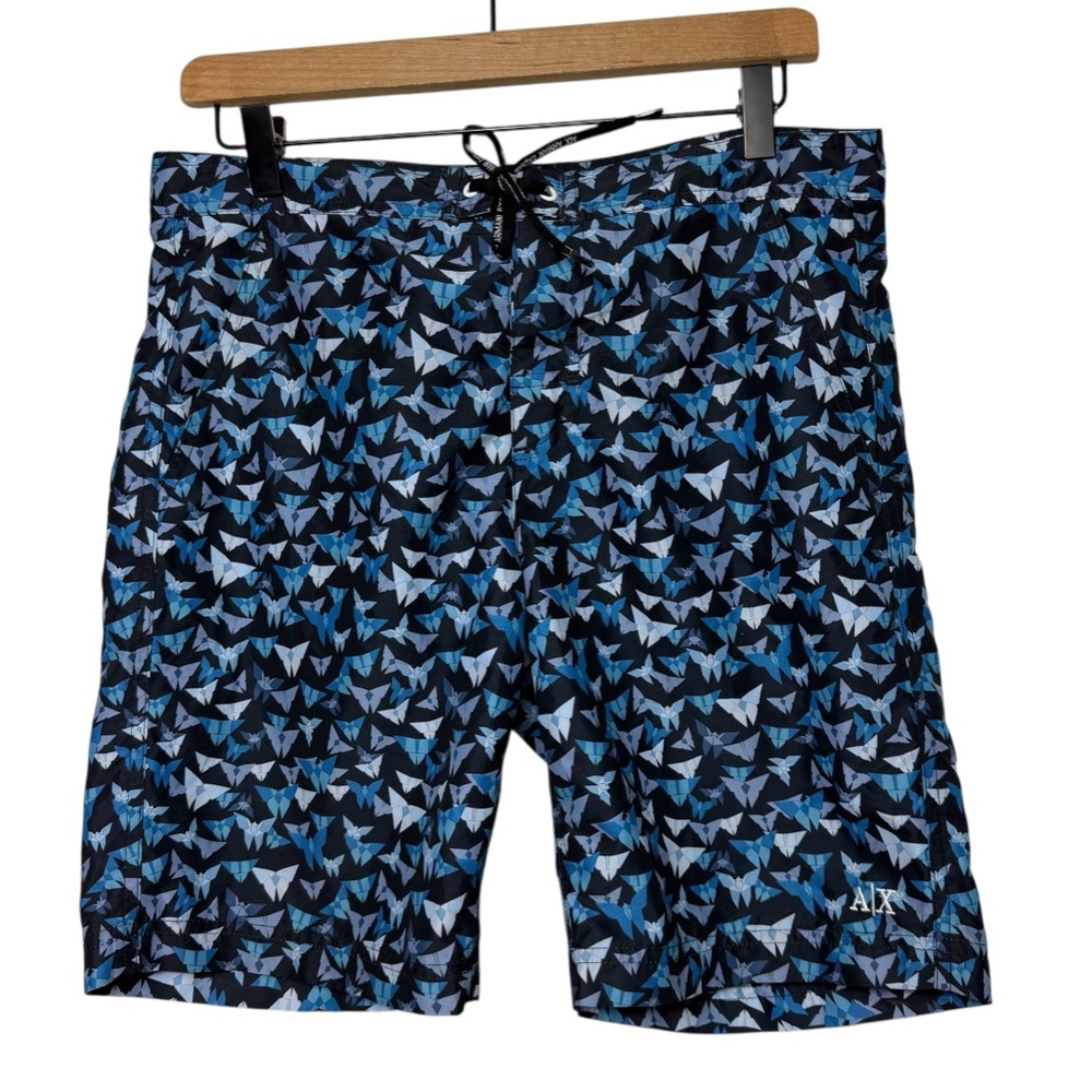 AX ARMANI EXCHANGE BLUE GEOMETRIC SWIMMING BEACH SURF TRUNKS SMALL PRE-OWNED